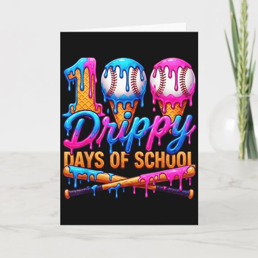 100 triefende Schultage Baseball Eis Drip Karte (Vorderseite)