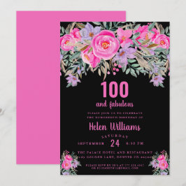100 und fabelhaft schwarz rosa 100. Geburtstag Einladung