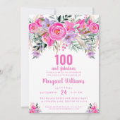 100 und fabelhafte lila rosa 100. Geburtstag Einladung (Vorderseite)