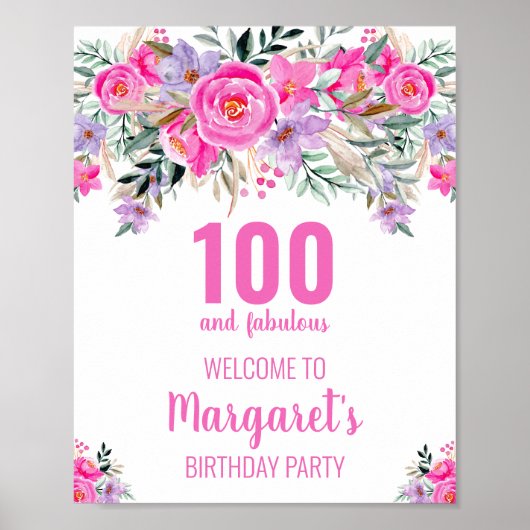 100 und fabelhafte rosa elegante Geburtstagsparty Poster (Vorne)