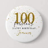 100 und fantastische goldene schwarze Geburtstagsf Button (Vorderseite)