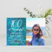 100 und wunderbarer Abstrakter Ozean Blauer Geburt Einladung (Stehend Vorderseite)