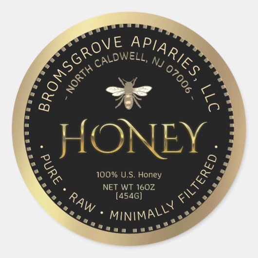 100% US Honey Hand Flaschen Rohschwarzes Gold w Bi Runder Aufkleber (Vorderseite)
