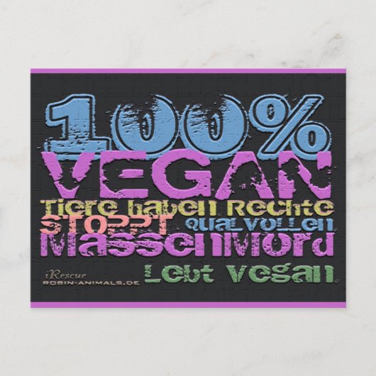 100% VEGAN -..- Postkarte (Vorderseite)