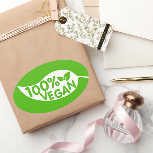 100% Veganes kulinarisches Etikett Ovaler Aufkleber (Schenken)