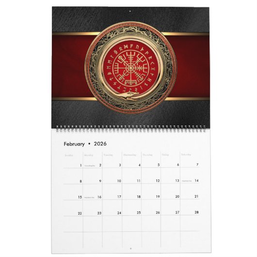 [100] Vegvisir - Viking Gold Magic Runic Compass Kalender (Feb 2026)
