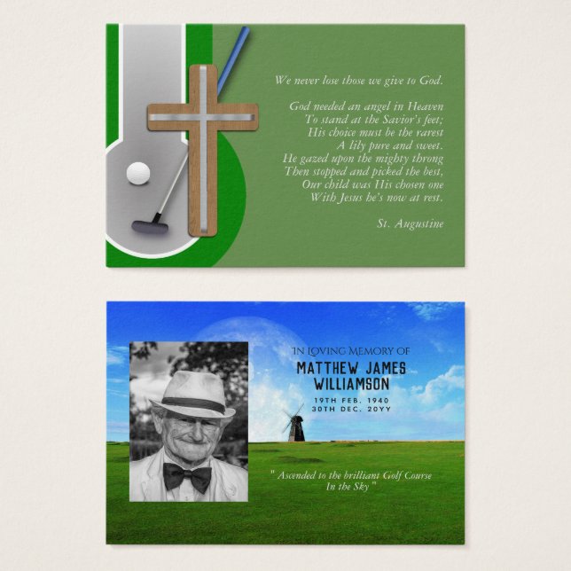 100 x GOLF Memorial Prayer Card Foto und Verse (Vorne & Hinten)