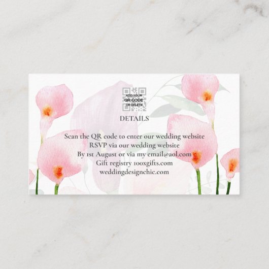 100 x MINI Calla Lily Wedding Rett Date QR Code Visitenkarte (Rückseite)