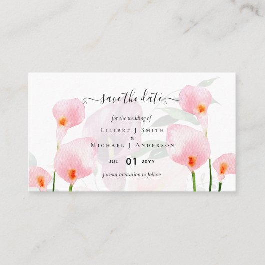 100 x MINI Calla Lily Wedding Rett Date QR Code Visitenkarte (Vorderseite)