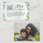 100 x QR CODE WEDDING RSVP Eucalyptus FOTO Budget Visitenkarte (Vorne/Hinten)