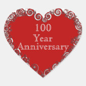 100 Year Anniversary Milestone Romantic Modern Herz-Aufkleber (Vorderseite)