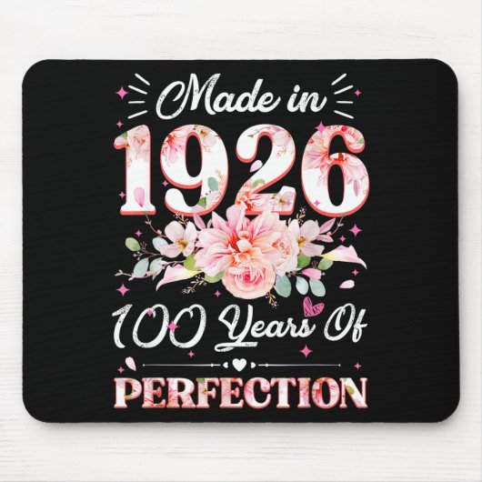 100 Years Old Made In 1926 Floral 100th Birthday W Mousepad (Vorne)