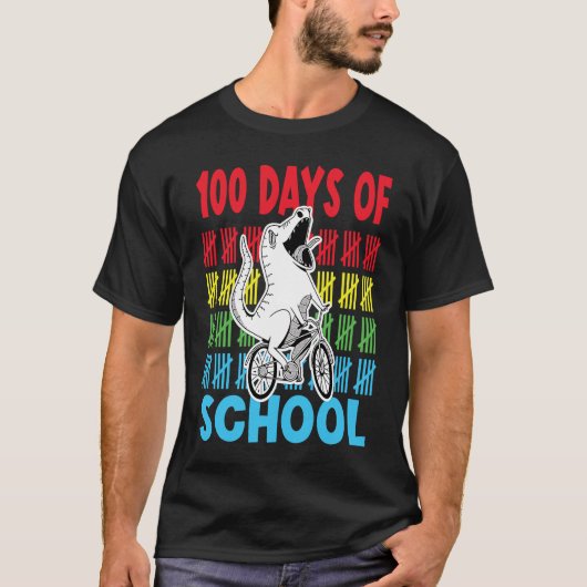 100Days Of School Dinosaur riding bike T-Shirt (Vorderseite)