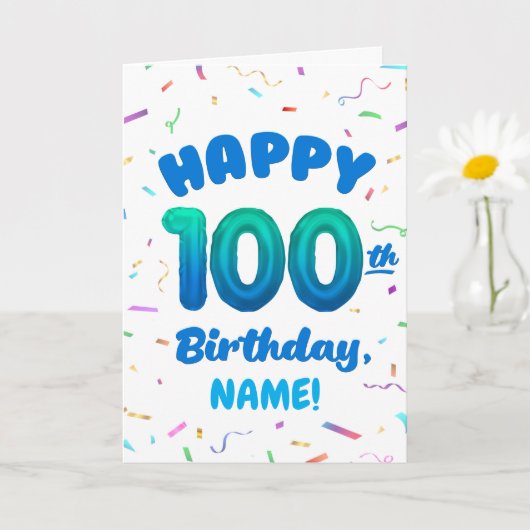 100th Balloon Number Custom Name Birthday Card Karte (Kleine Pflanze)