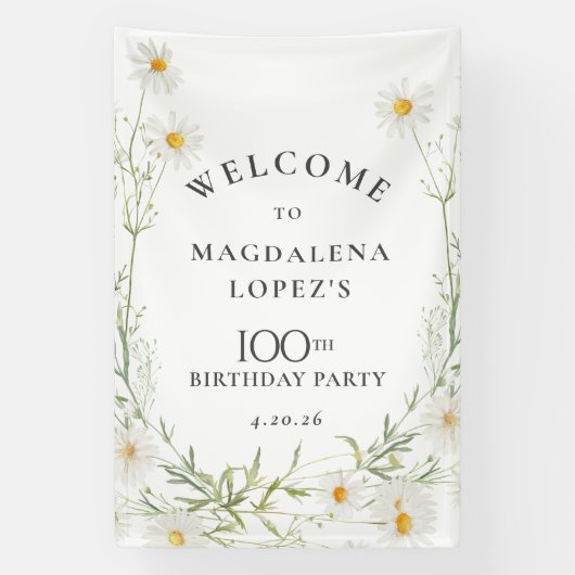 100th Birthday Banner April Birth Flower Daisy (Vertikal)