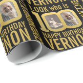 100th birthday black gold custom photos name geschenkpapier (Rolleneckpunkt)