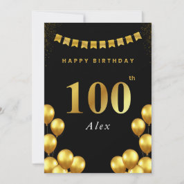 100th Birthday Card Black and Gold Balloons Karte