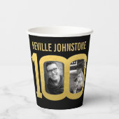 100th birthday custom two photo black and gold pappbecher (Rückseite)