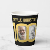 100th birthday custom two photo black and gold pappbecher (Vorderseite)