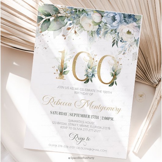 100th birthday Elegant Milestone invitation RSVP Karte