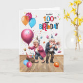 100th Birthday Funny Old Man and Woman Balloons Karte (Gelbe Blume)