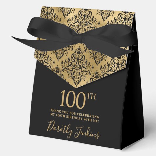 100th Birthday Gold Damask Thank You Geschenkschachtel (Vorderseite)