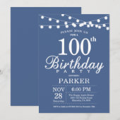 100th Birthday Invitation Blue Einladung (Vorne/Hinten)