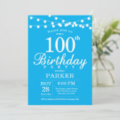 100th Birthday Invitation Blue Einladung (Stehend Vorderseite)