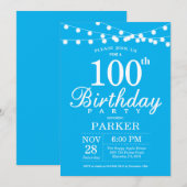 100th Birthday Invitation Blue Einladung (Vorne/Hinten)