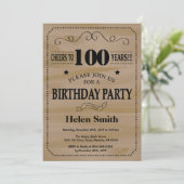 100th Birthday Invitation Rustic Wood Einladung (Stehend Vorderseite)