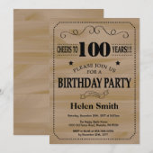 100th Birthday Invitation Rustic Wood Einladung (Vorne/Hinten)