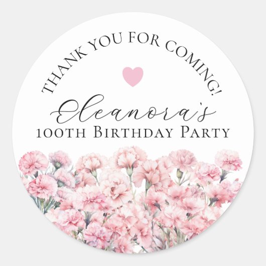 100th Birthday January Birth Flower Custom Favor Runder Aufkleber (Vorderseite)