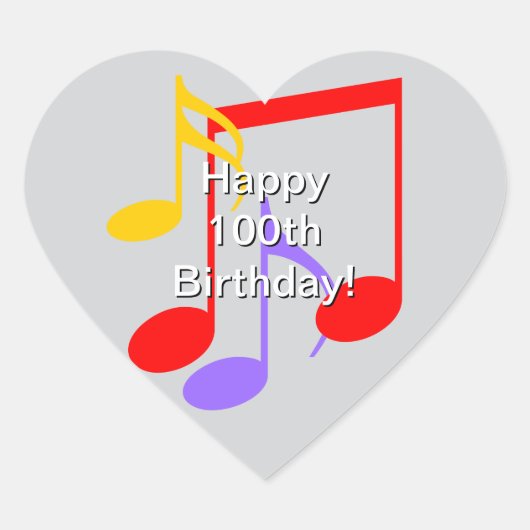 100th Birthday Music Notes  Heart Sticker (Vorderseite)
