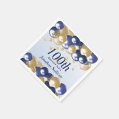 100th Birthday Navy Gold Balloons Party Serviette (Ecke)
