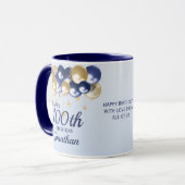100th Birthday Navy Gold Balloons  Tasse (Vorderseite Links)