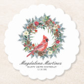 100th Birthday Party Red Cardinal Wreath Custom Untersetzer (Vorderseite)