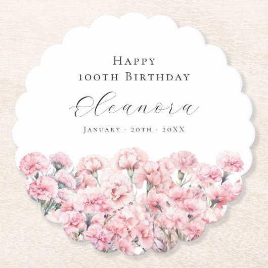 100th Birthday Pink Carnation January Birth Flower Untersetzer (Vorderseite)