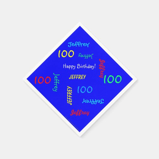 100th Birthday Repeating Names Royal Blue Paper Serviette (Ecke)