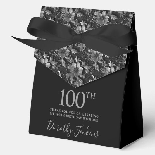 100th Birthday Silver Floral Thank You  Geschenkschachtel (Vorderseite)