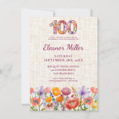 100th Birthday Wildflowers - Floral Number Einladung (Vorderseite)