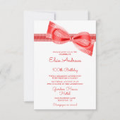 100th Centenarian Red Bow & Ribbon Birthday Einladung (Vorderseite)