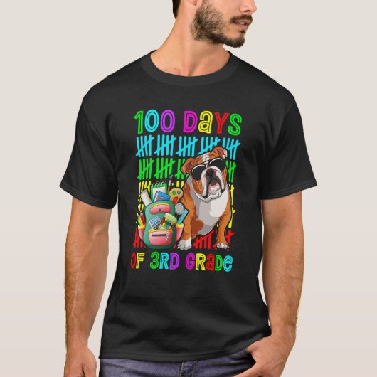 100th Day Of 3rd Grade Boys Kids English Bulldog D T-Shirt (Vorderseite)