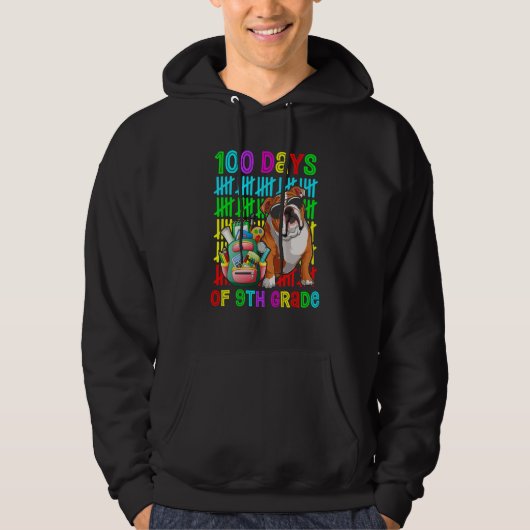 100th Day Of 9th Grade Boys Kids English Bulldog D Hoodie (Vorderseite)