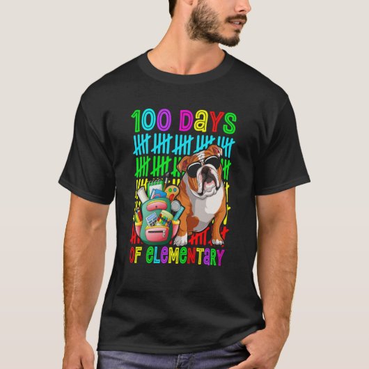 100th Day Of Elementary Boys Kids English Bulldog  T-Shirt (Vorderseite)