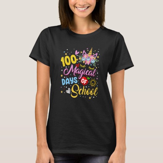 100th Day of Kindergarten Unicorn Face Girl 100 Ma T-Shirt (Vorderseite)
