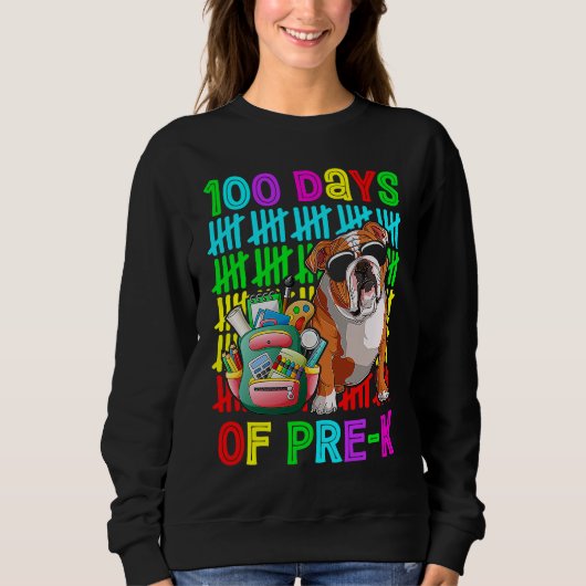 100th Day Of Pre k Boys Kids English Bulldog Dog Sweatshirt (Vorderseite)