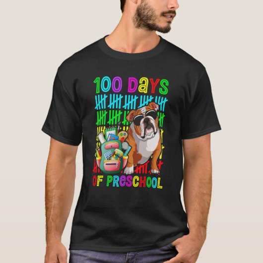 100th Day Of Preschool Boys Kids English Bulldog D T-Shirt (Vorderseite)