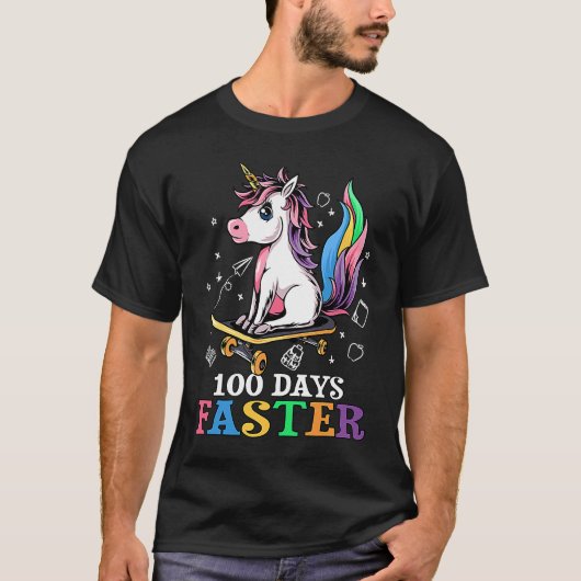 100th Day of School 100 Days Faster Unicorn Skateb T-Shirt (Vorderseite)