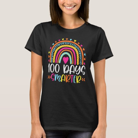 100th Day Of School 100 Days Smarter Leopard Rainb T-Shirt (Vorderseite)