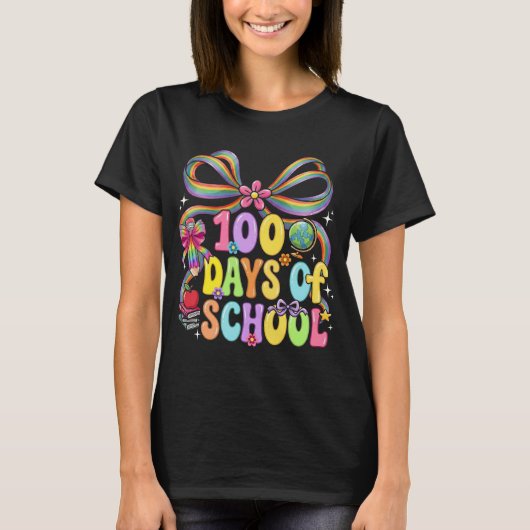 100th Day of School 100 Days Teacher Coquette Bow T-Shirt (Vorderseite)